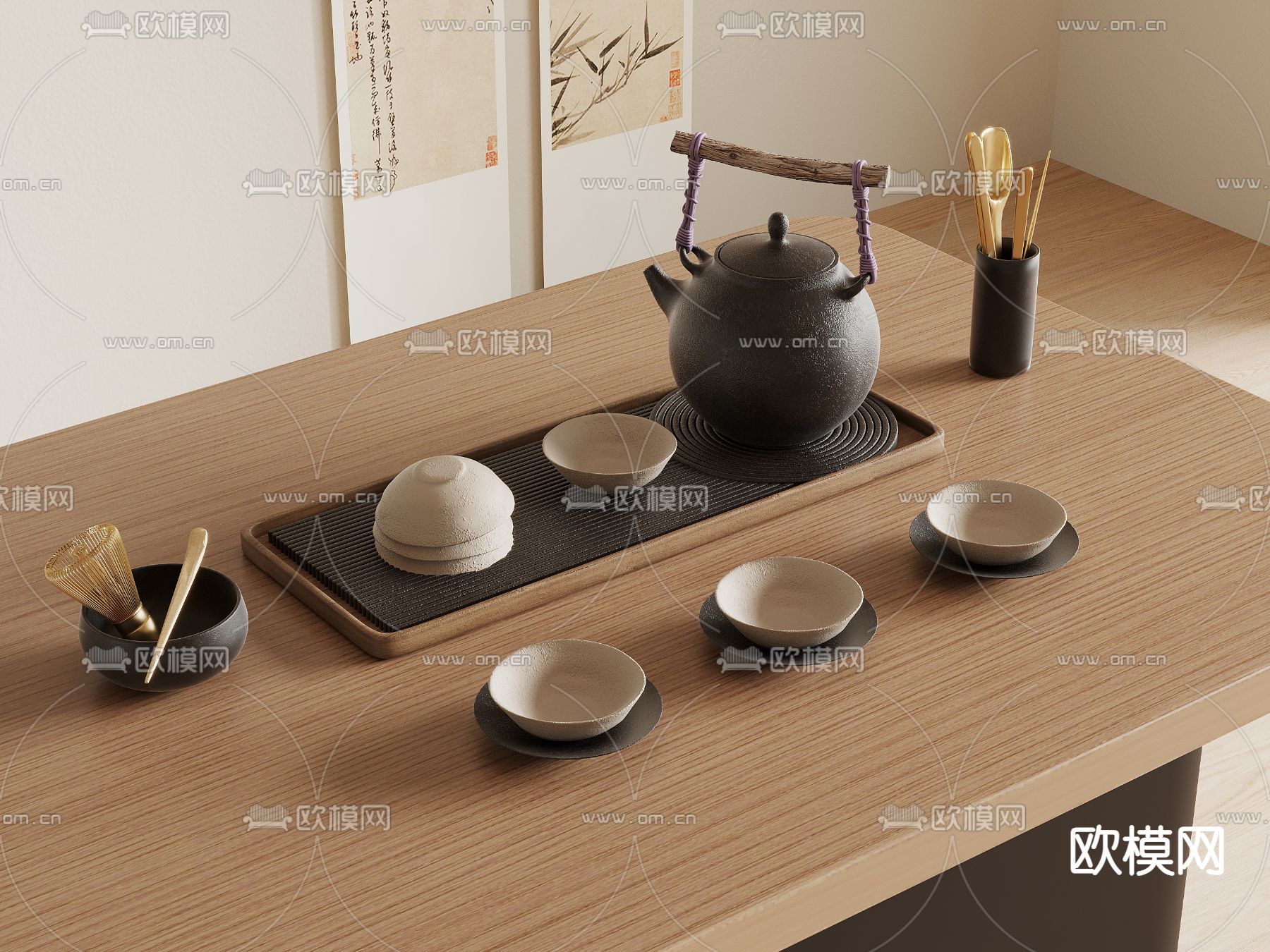 新中式茶具3d模型下载