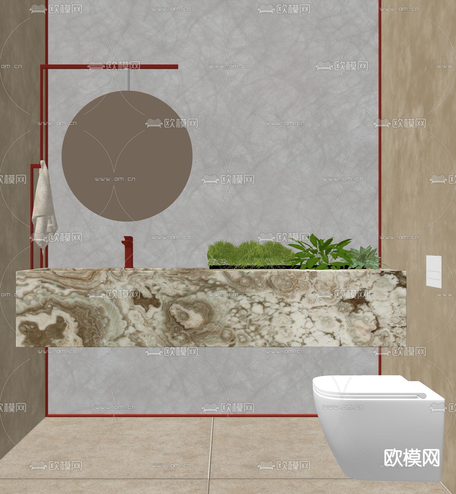 现代卫生间 洗手间su模型下载（渲染图1）