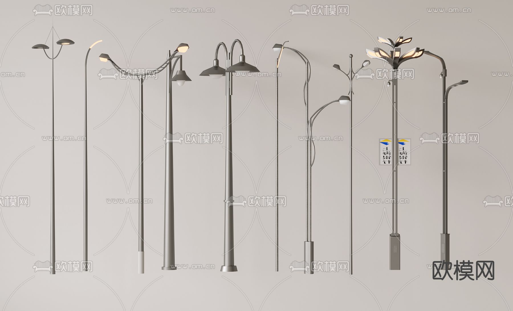 现代路灯 高杆路灯 园林路灯su模型下载（渲染图2）