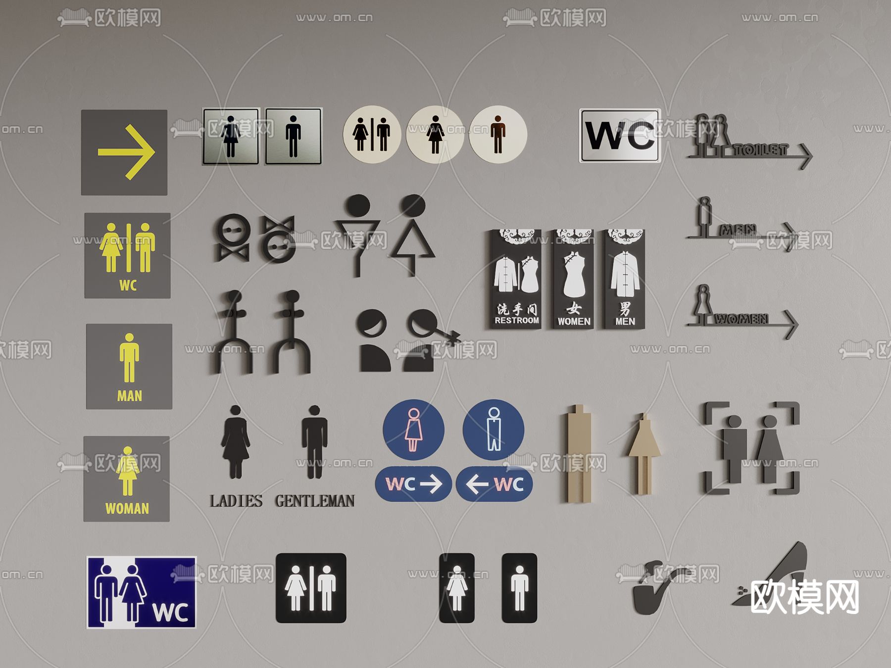 指示牌 卫生间标识 导视3d模型下载