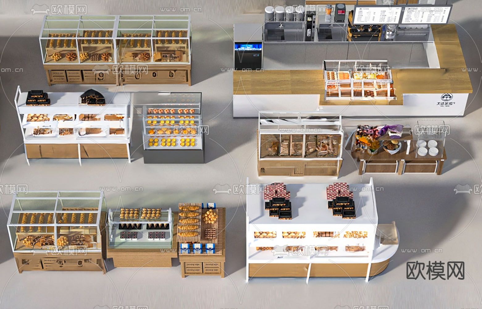 现代甜品柜 面包展柜3d模型下载