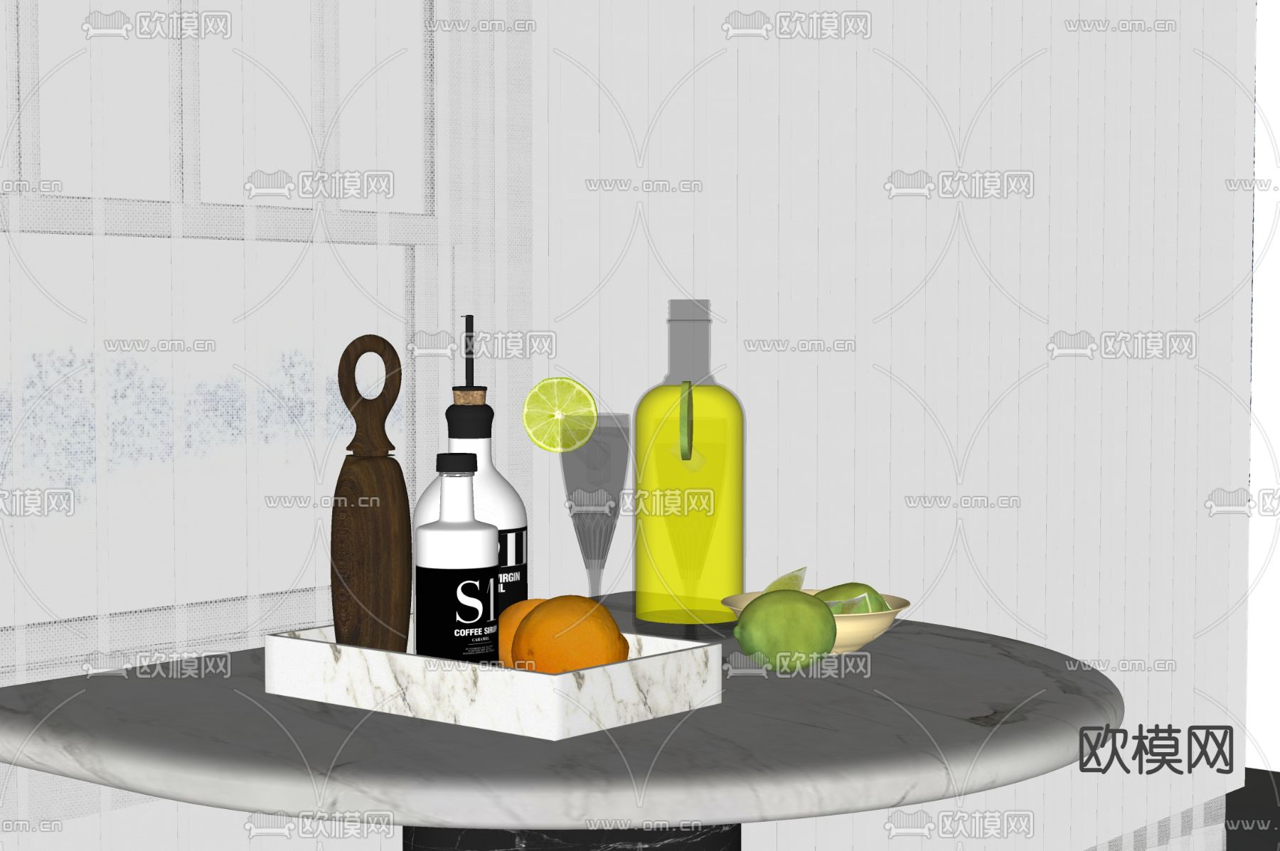 柠檬 饮料 杯子 橙子su模型下载（渲染图1）