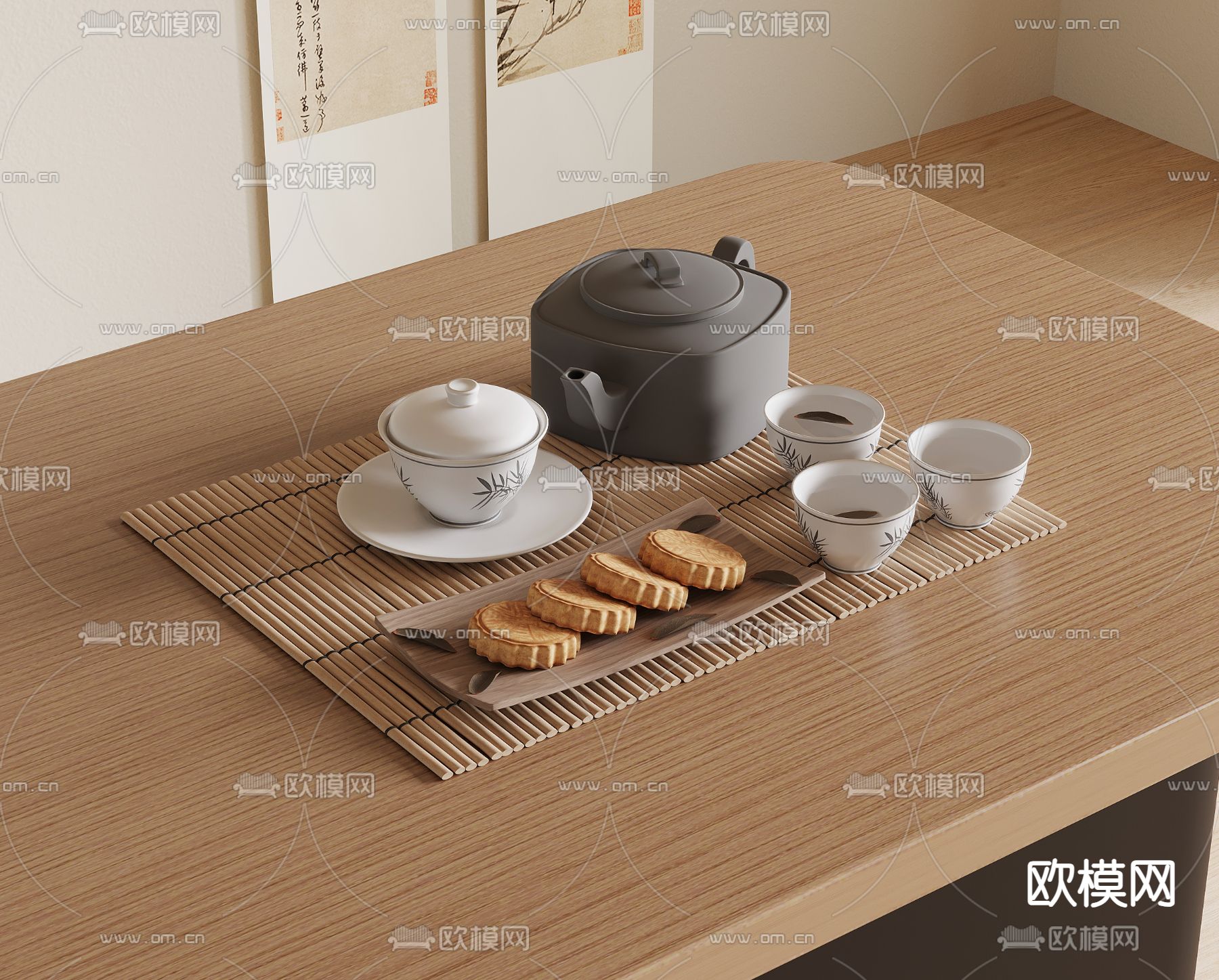 新中式茶具3d模型下载