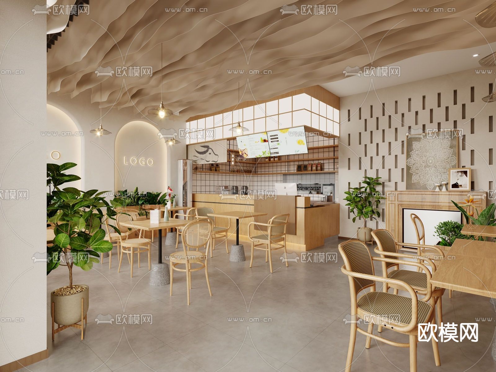 原木风奶茶店 甜品店3d模型下载