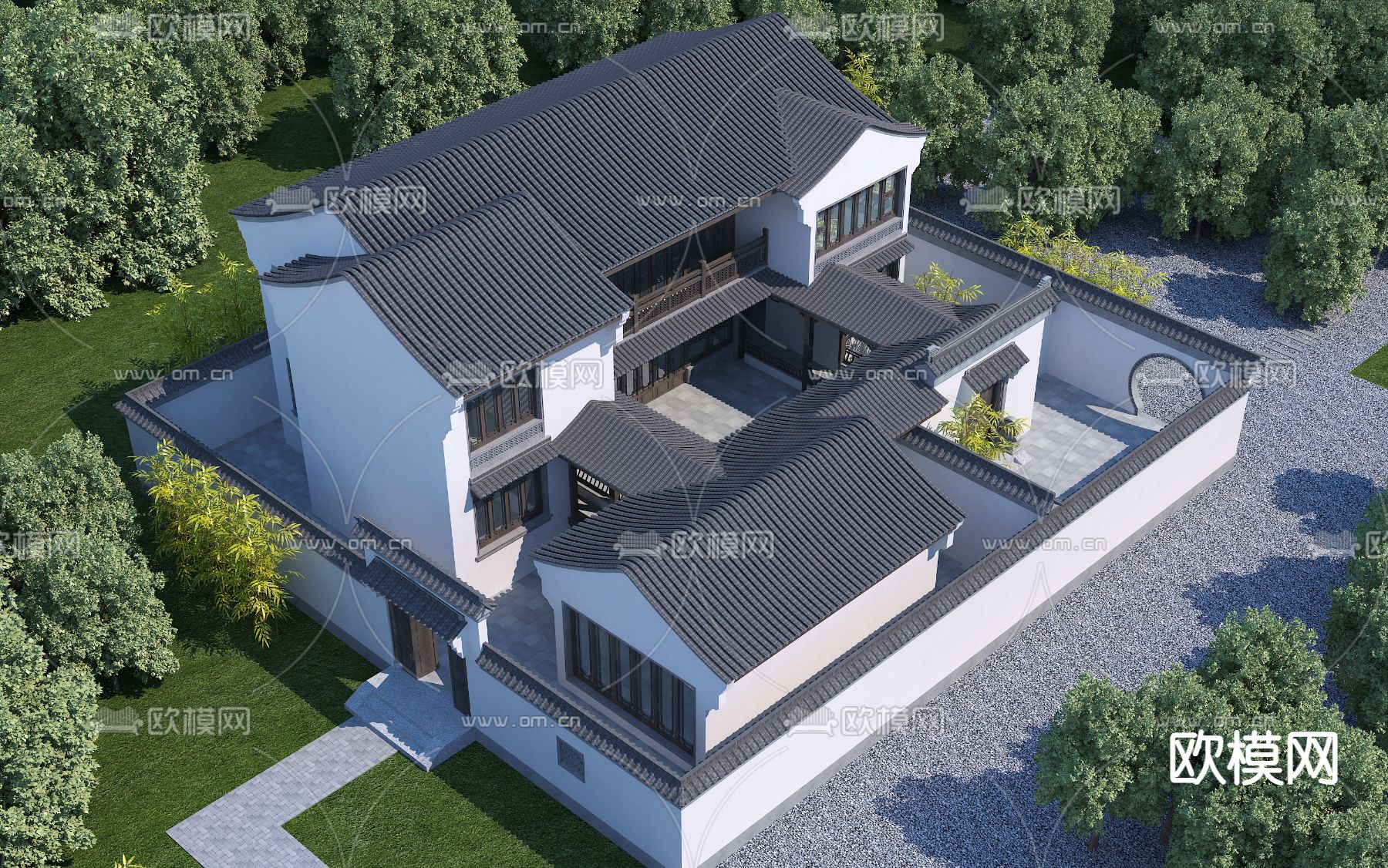 中式古建 四合院3d模型下载（渲染图2）