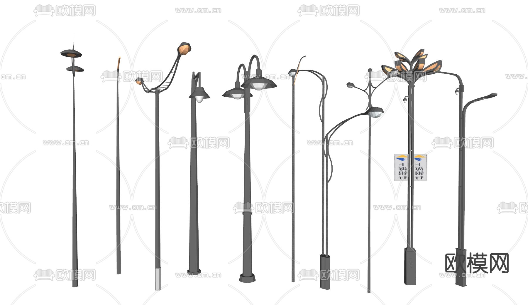 现代路灯 高杆路灯 园林路灯su模型下载（渲染图1）