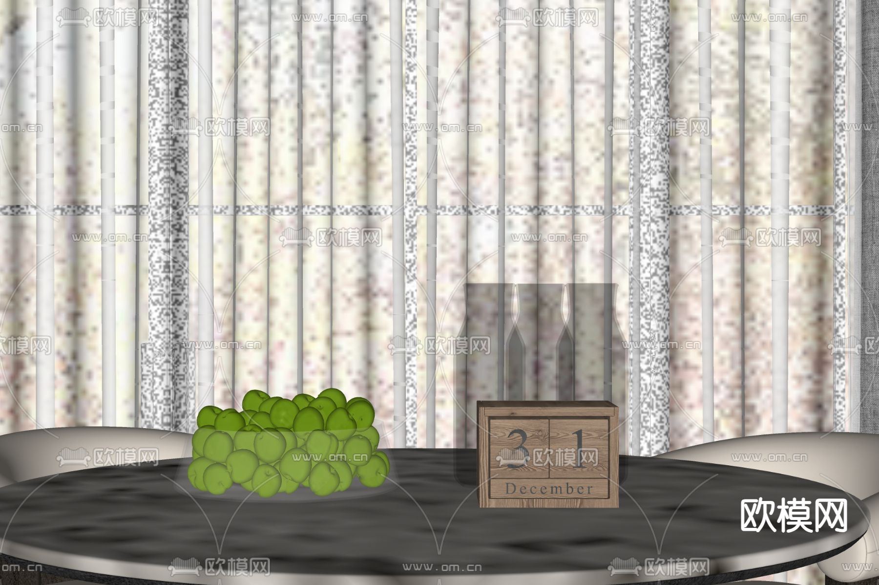 果盘 李子 玻璃瓶 日历su模型下载（渲染图1）