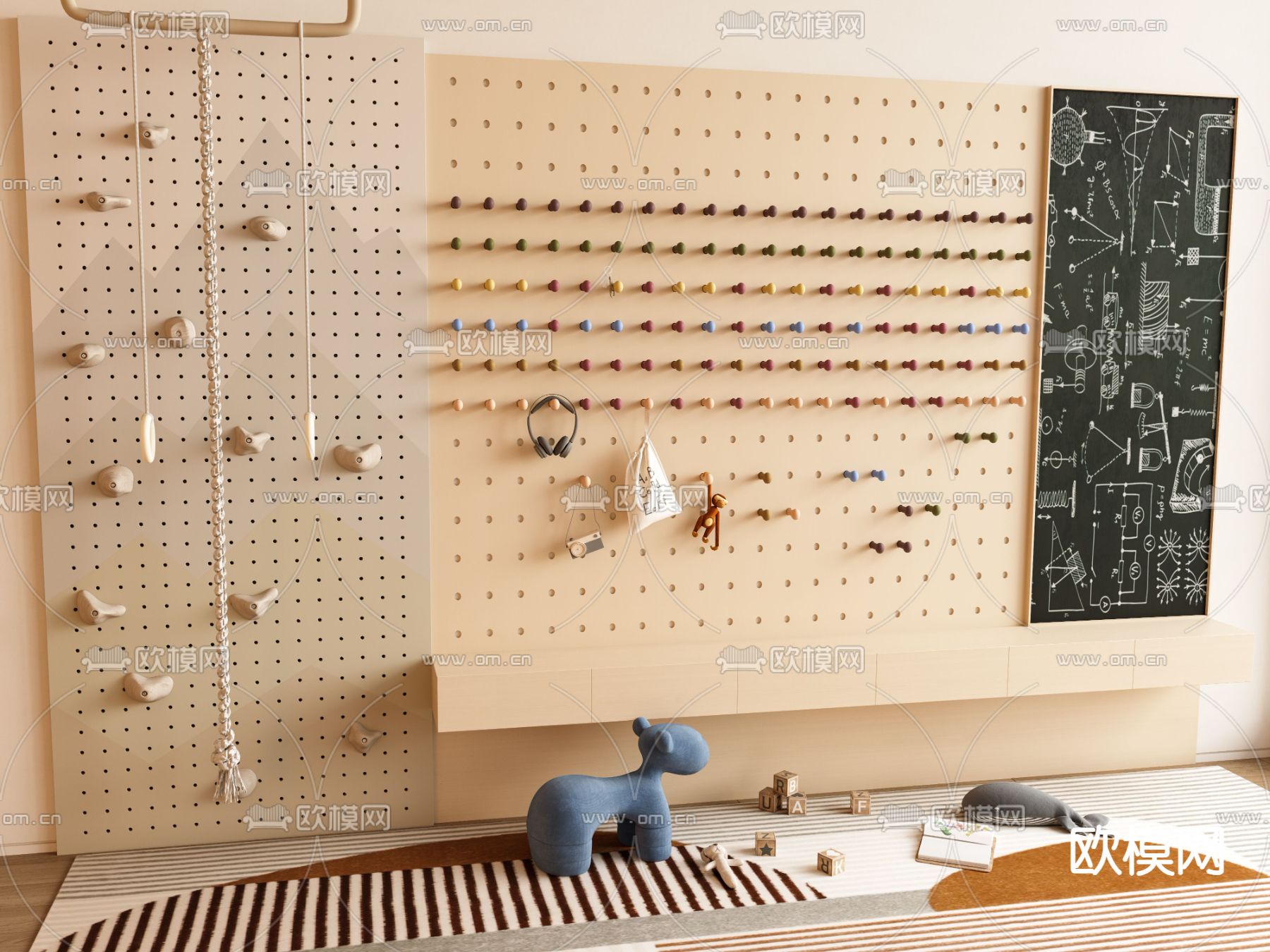 洞洞板挂件 儿童攀 爬抓架su模型下载（渲染图2）
