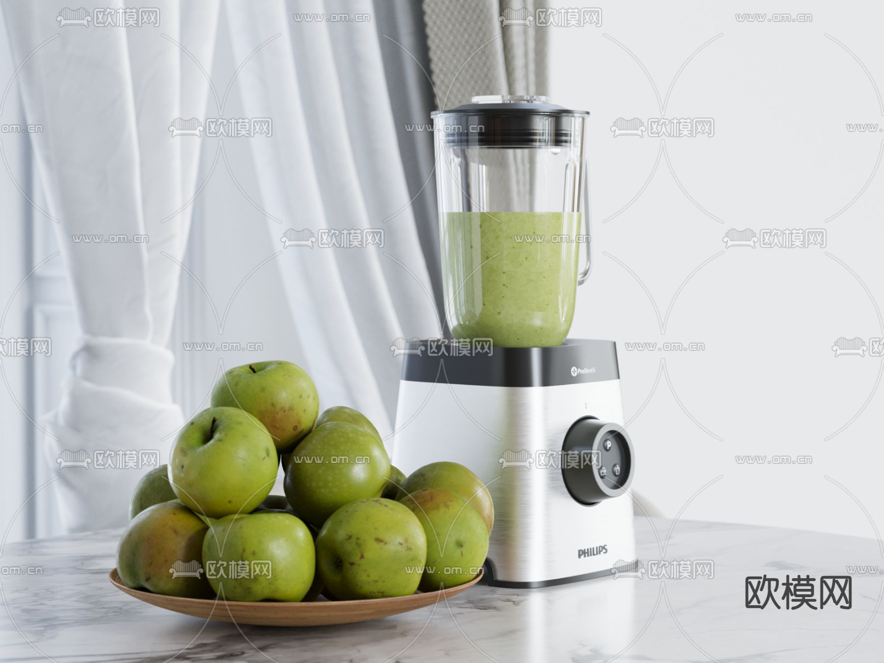 果盘 榨汁机 苹果su模型下载（渲染图2）