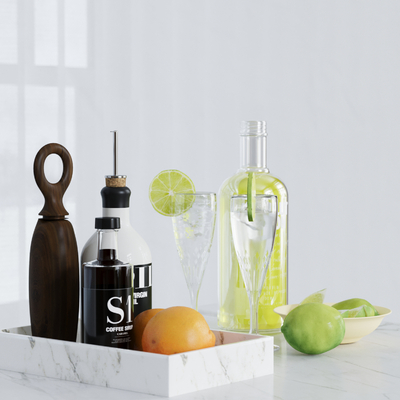  柠檬 饮料 杯子 橙子su模型 