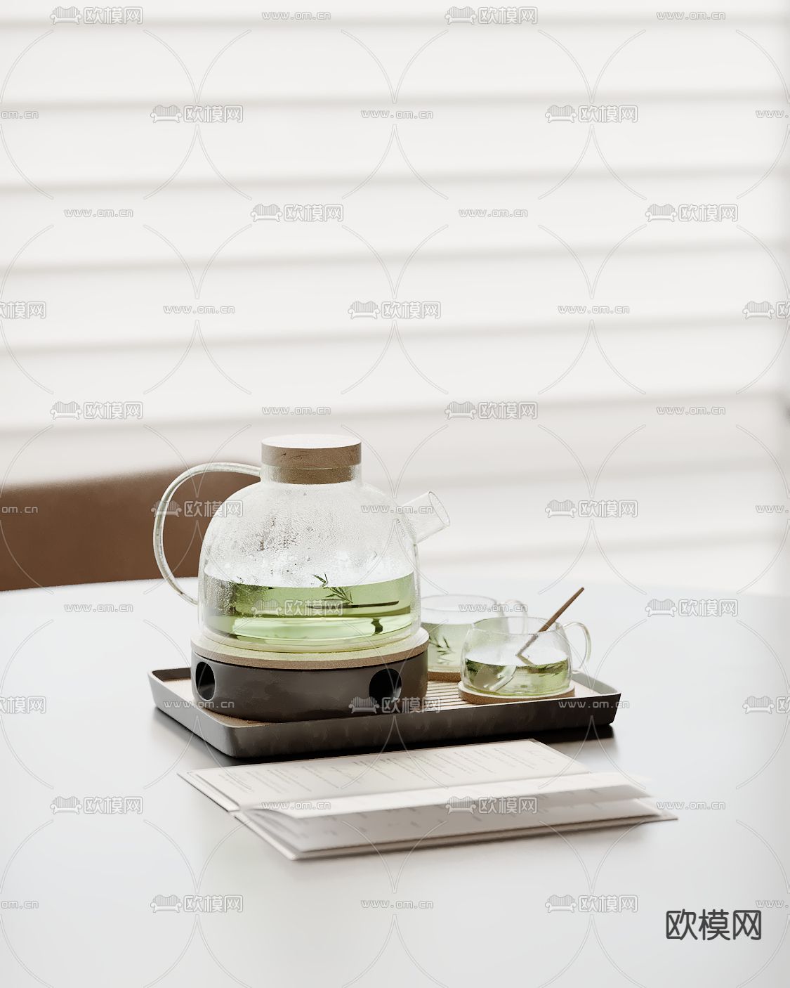 现代茶壶 茶具 茶杯su模型下载（渲染图2）
