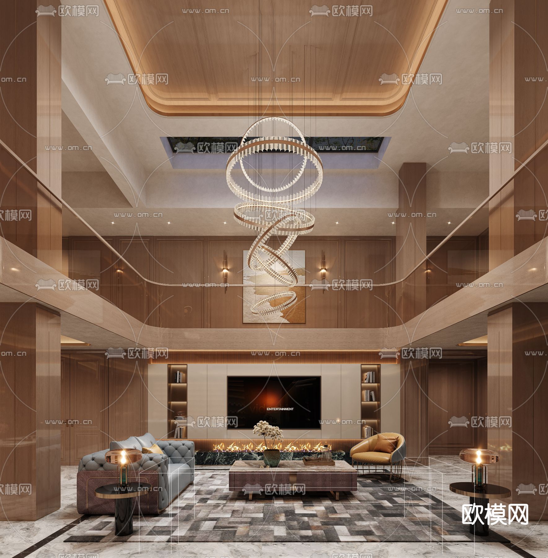 轻奢别墅客厅 别墅大堂3d模型下载（渲染图4）