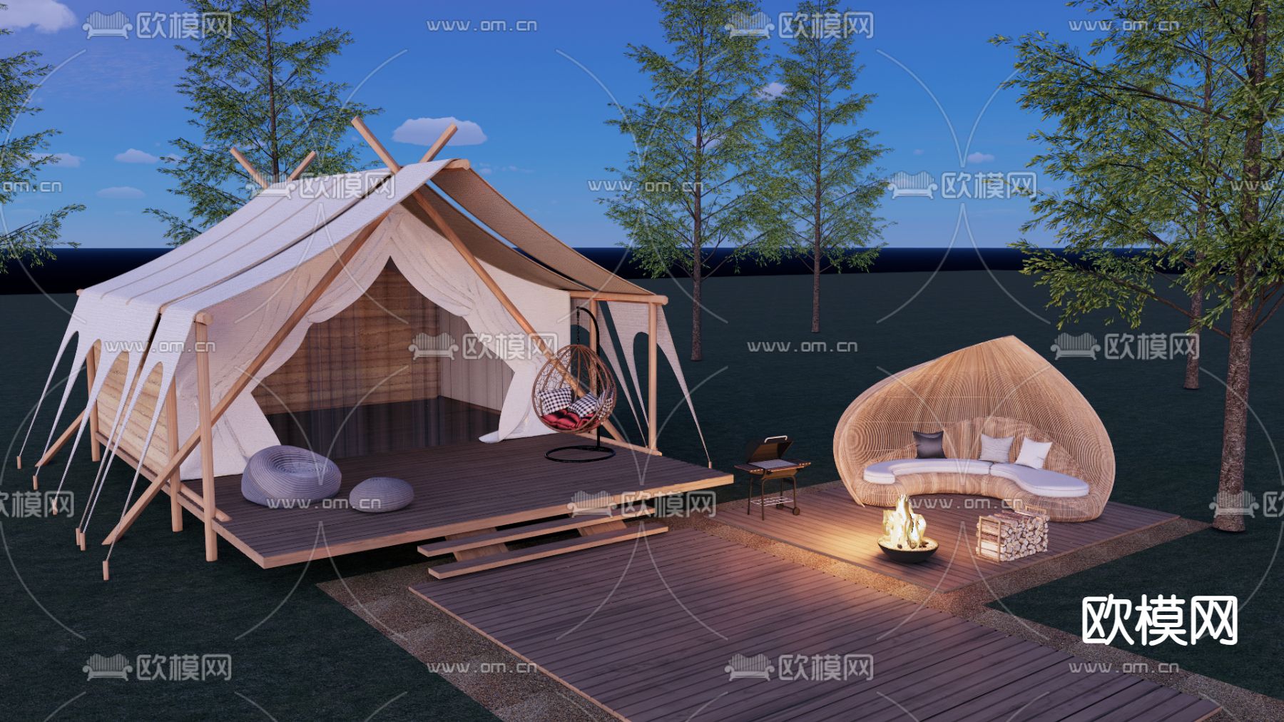 户外帐篷 打卡露营su模型下载（渲染图2）