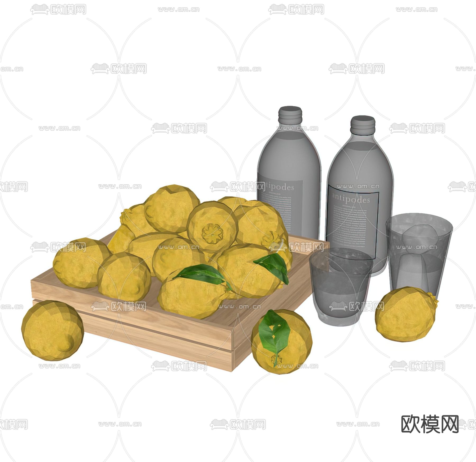 水果 水杯 水瓶 柠檬su模型下载（渲染图1）