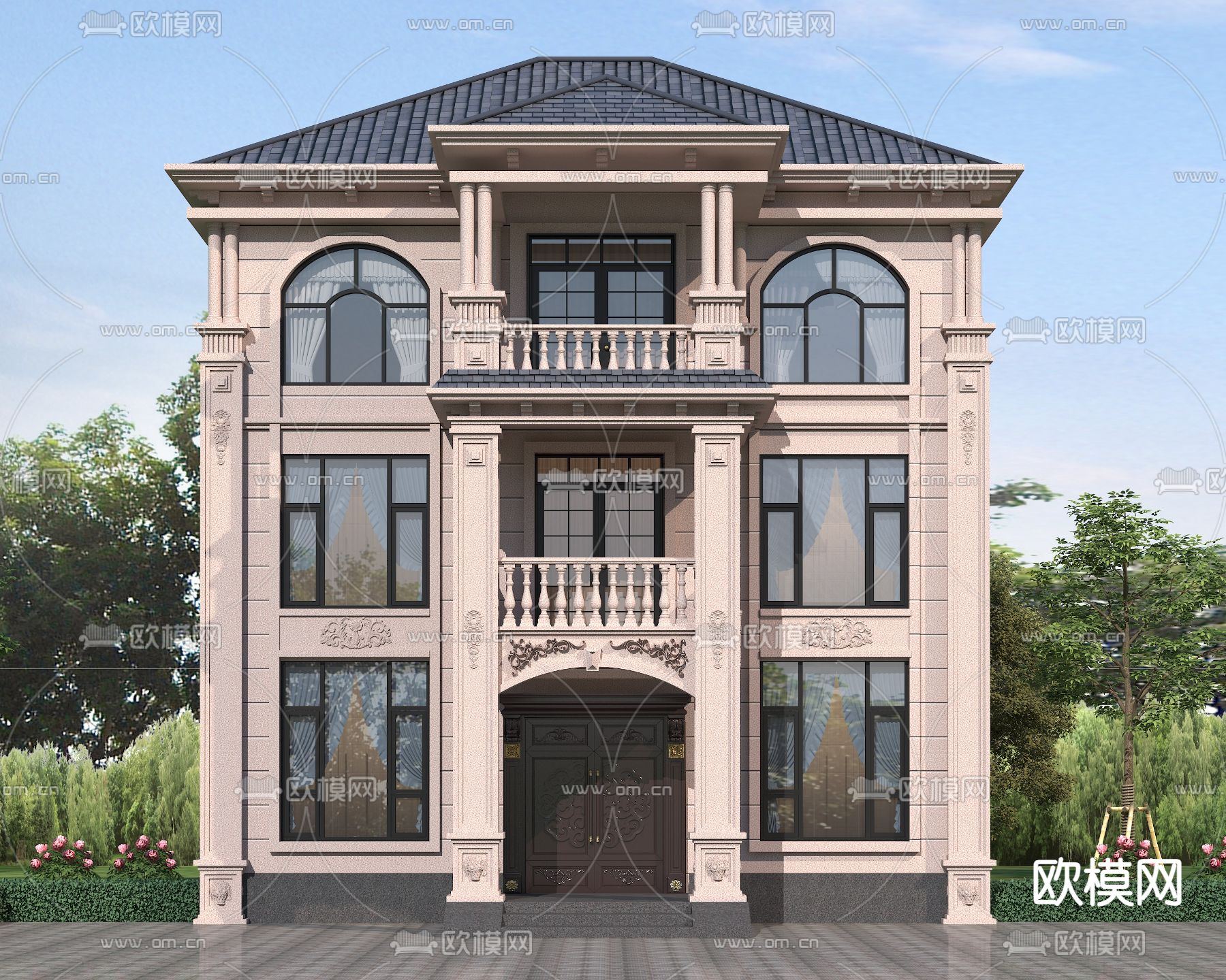 欧式别墅外观3d模型下载（渲染图2）