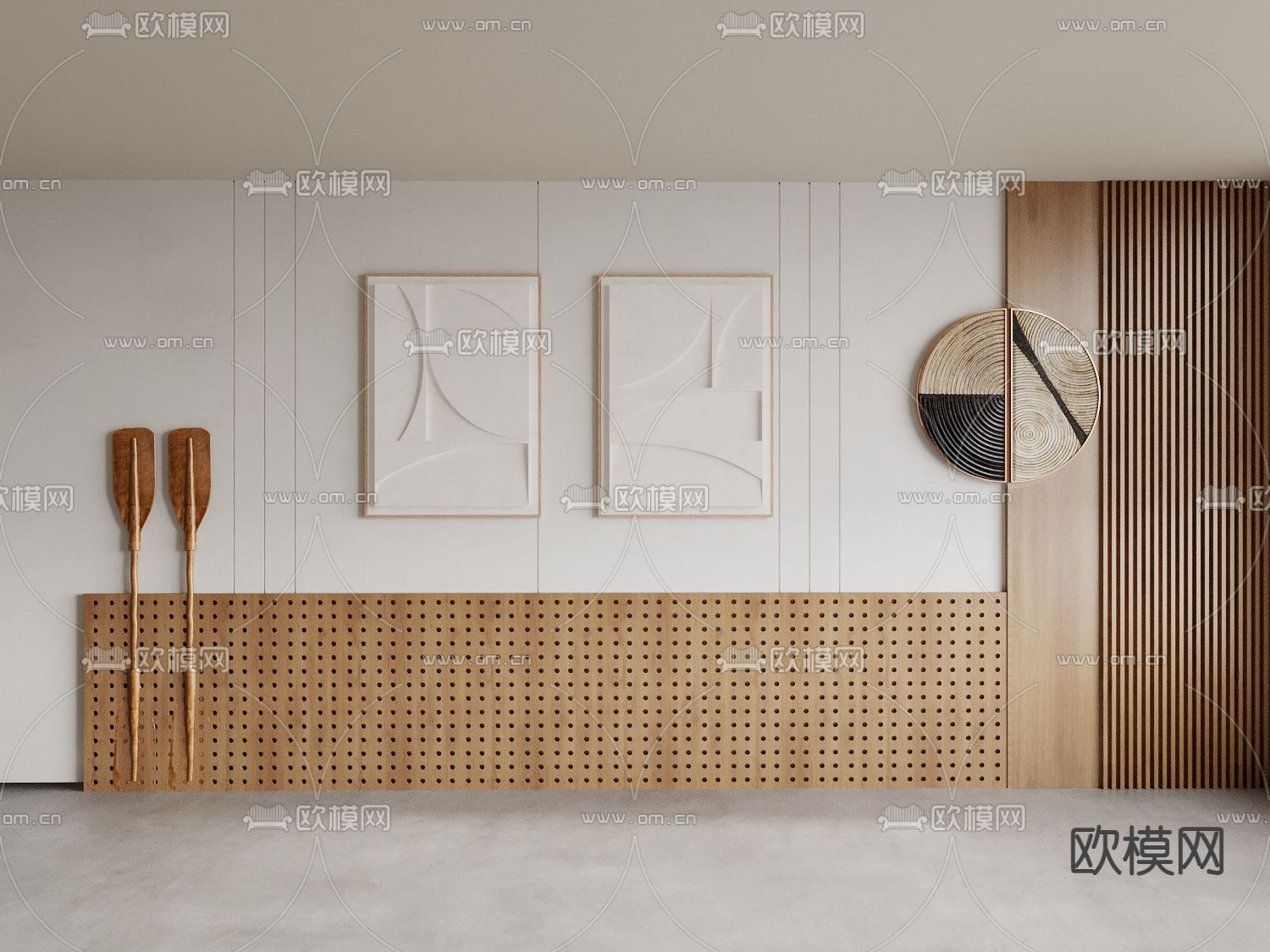 原木风背景墙 沙发墙3d模型下载