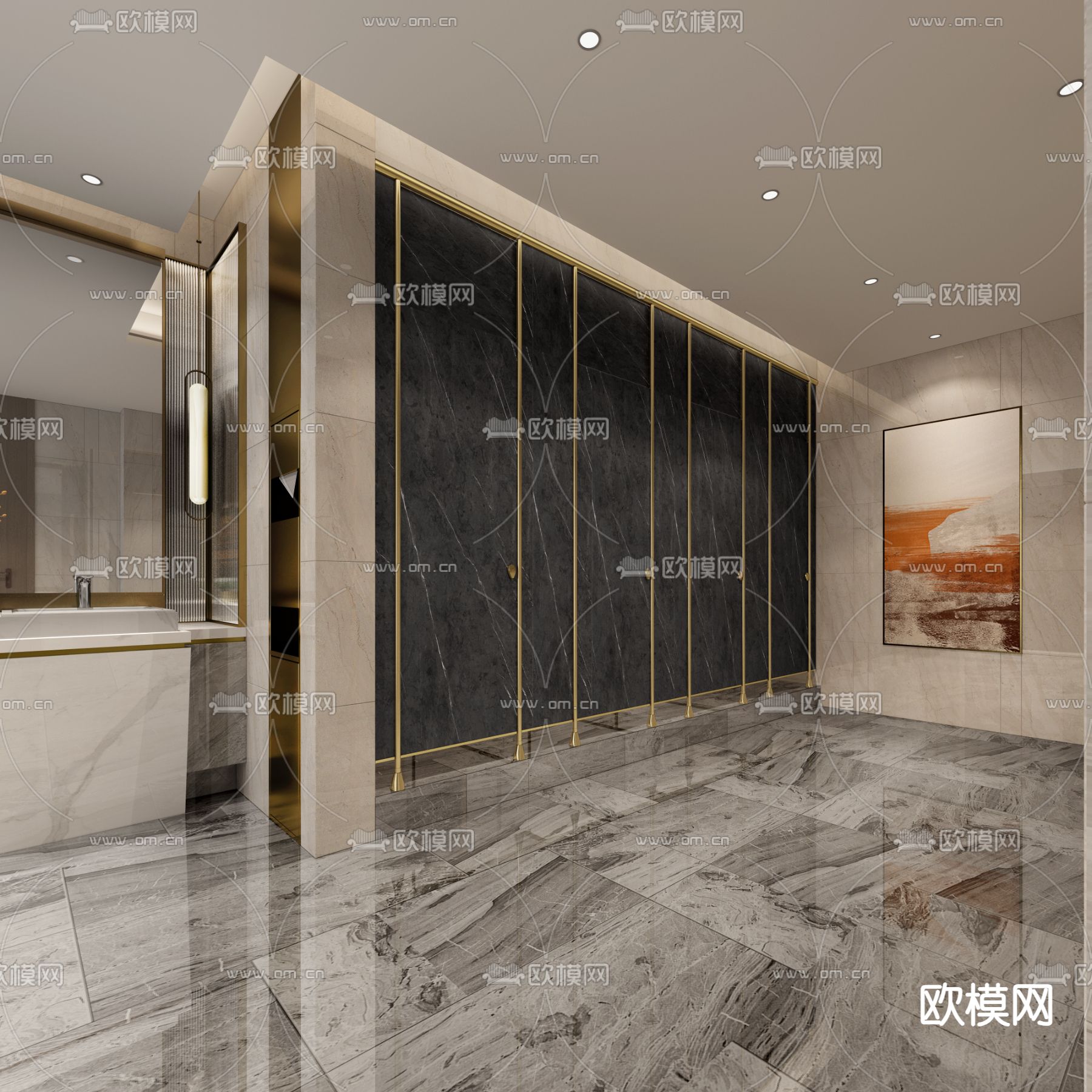 酒店卫生间 公共洗手间3d模型下载