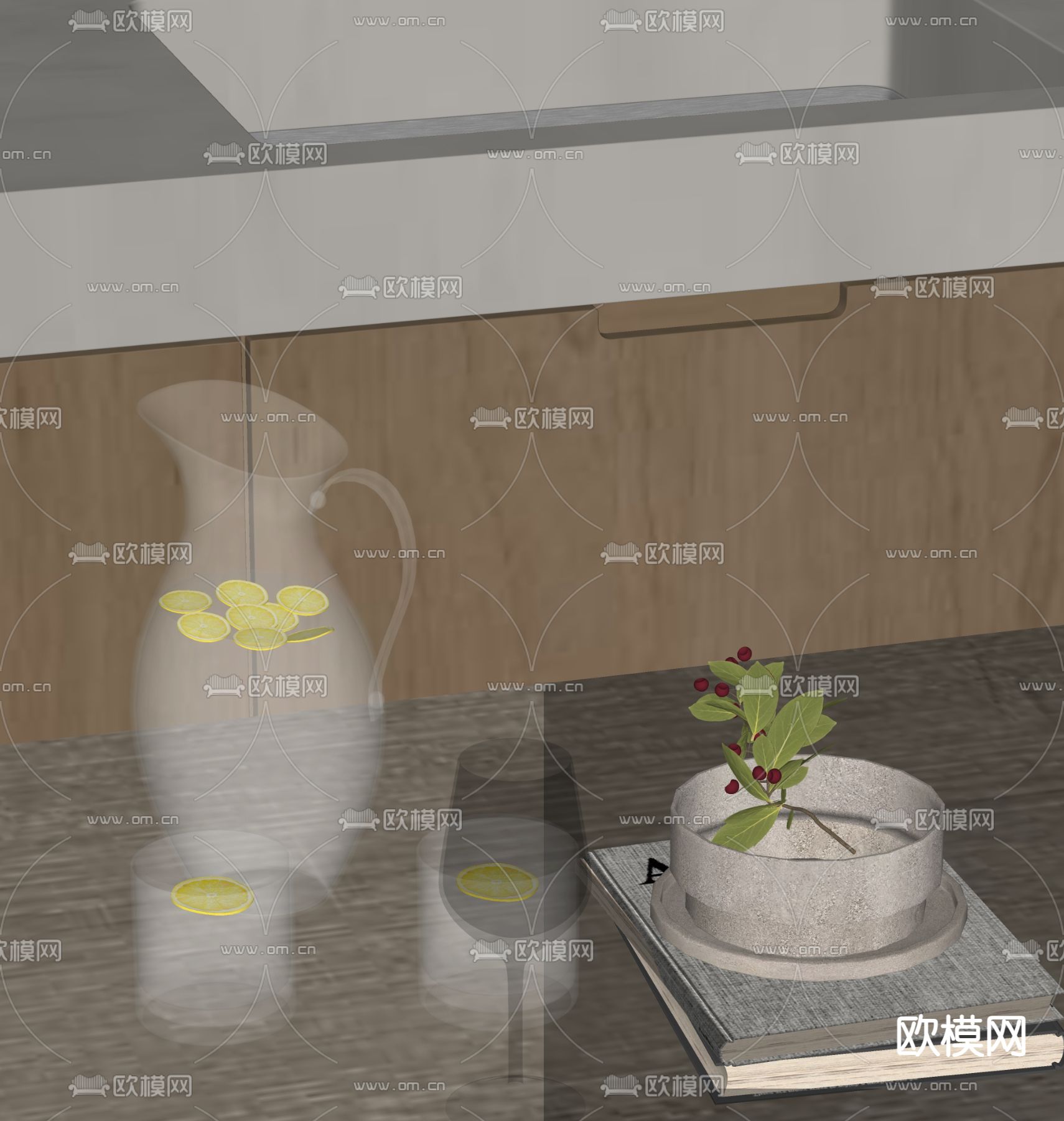 水杯 高脚杯 柠檬水su模型下载（渲染图1）