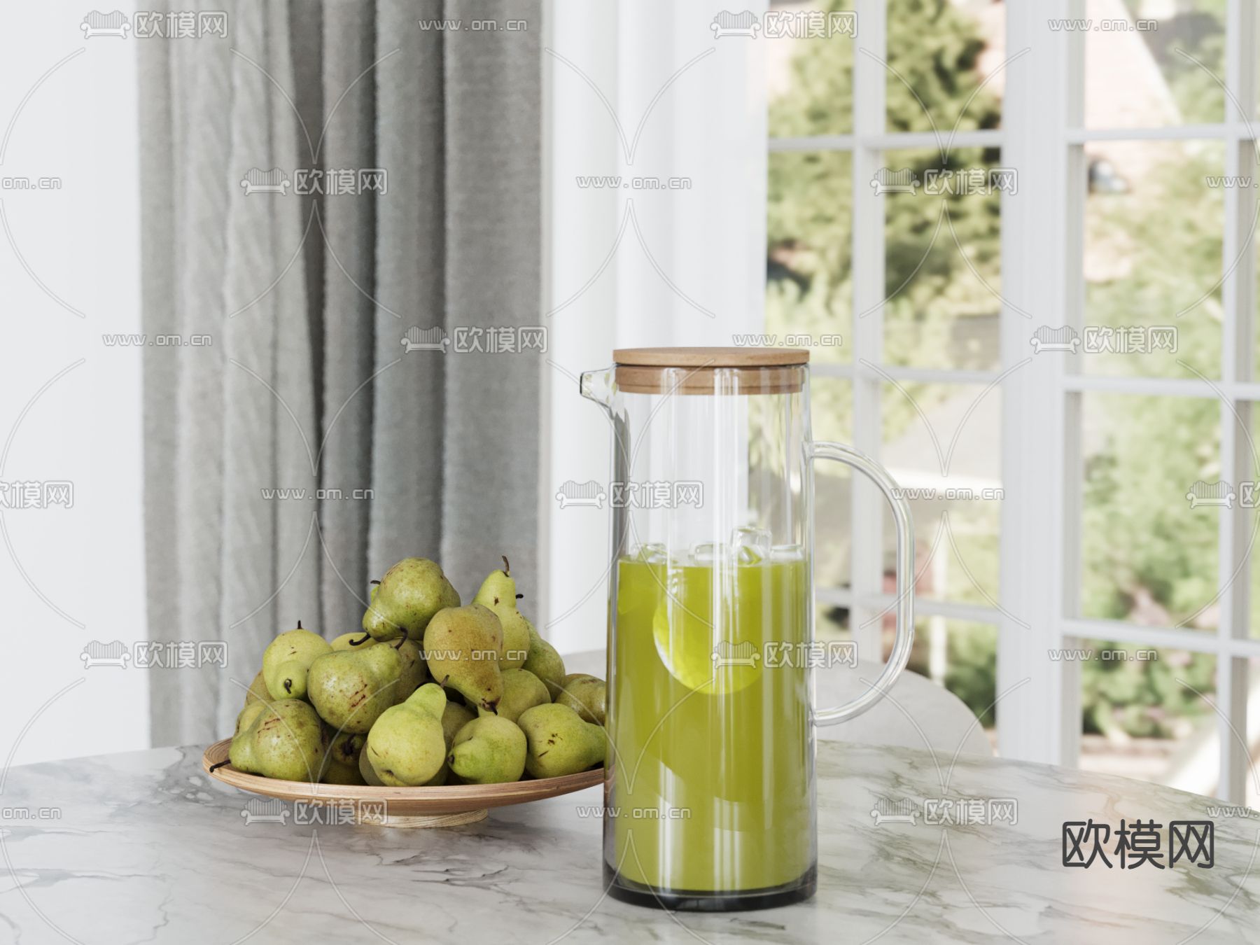 果盘 梨 饮料 水壶su模型下载（渲染图2）
