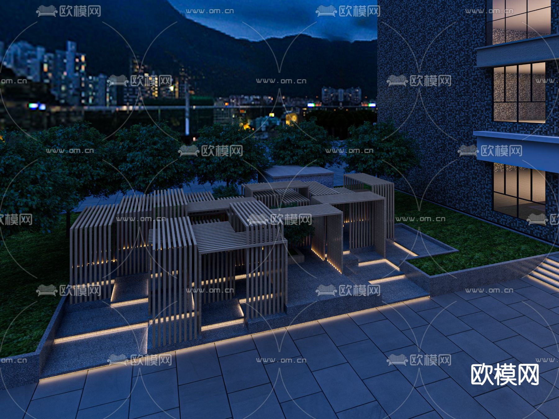庭院景观 休息亭 夜景3d模型下载
