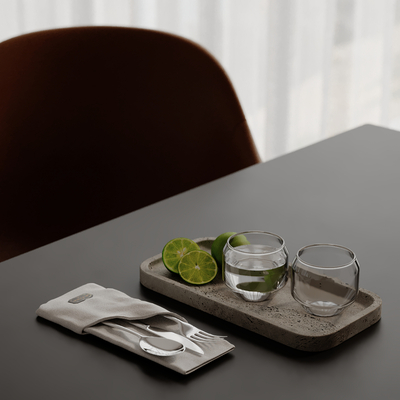  刀叉 餐具 玻璃杯 柠檬su模型 