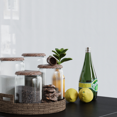  水果 玻璃罐 饮料 柠檬su模型 