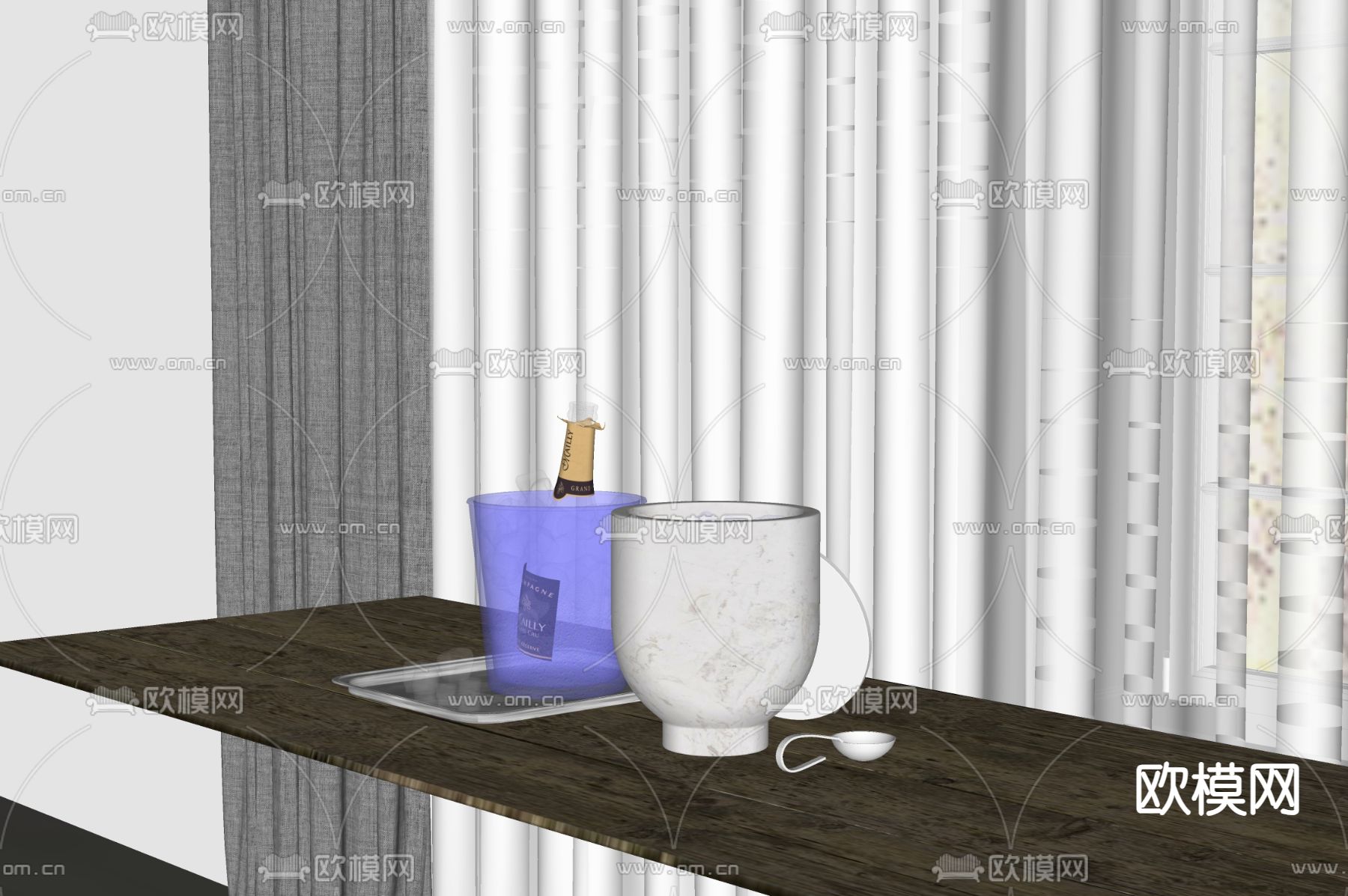 冰桶 酒瓶 酒水su模型下载（渲染图1）