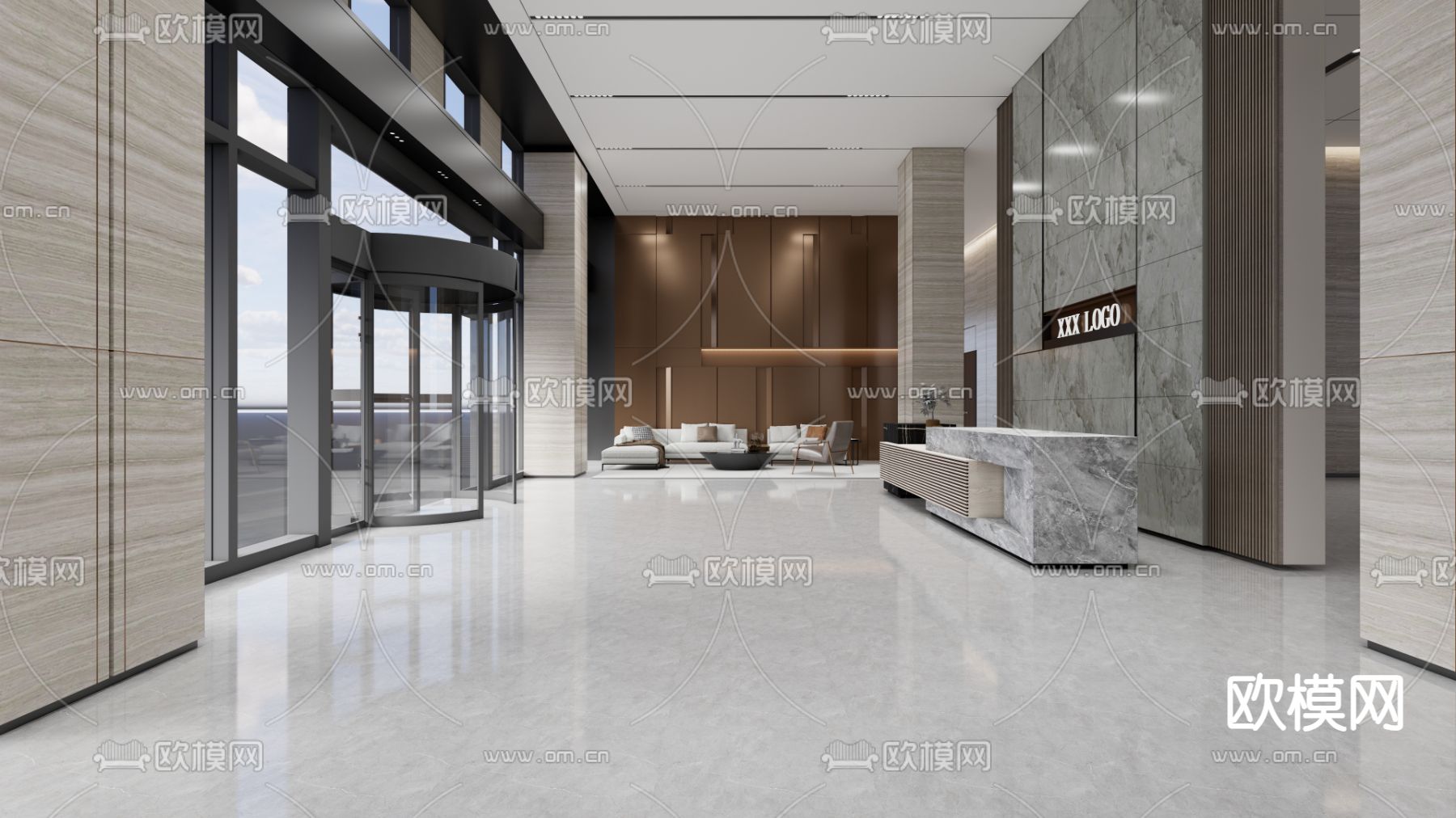 现代办公大厅 大堂3d模型下载