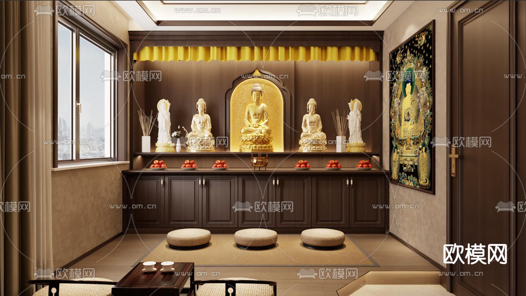 新中式佛堂 祠堂3d模型下载