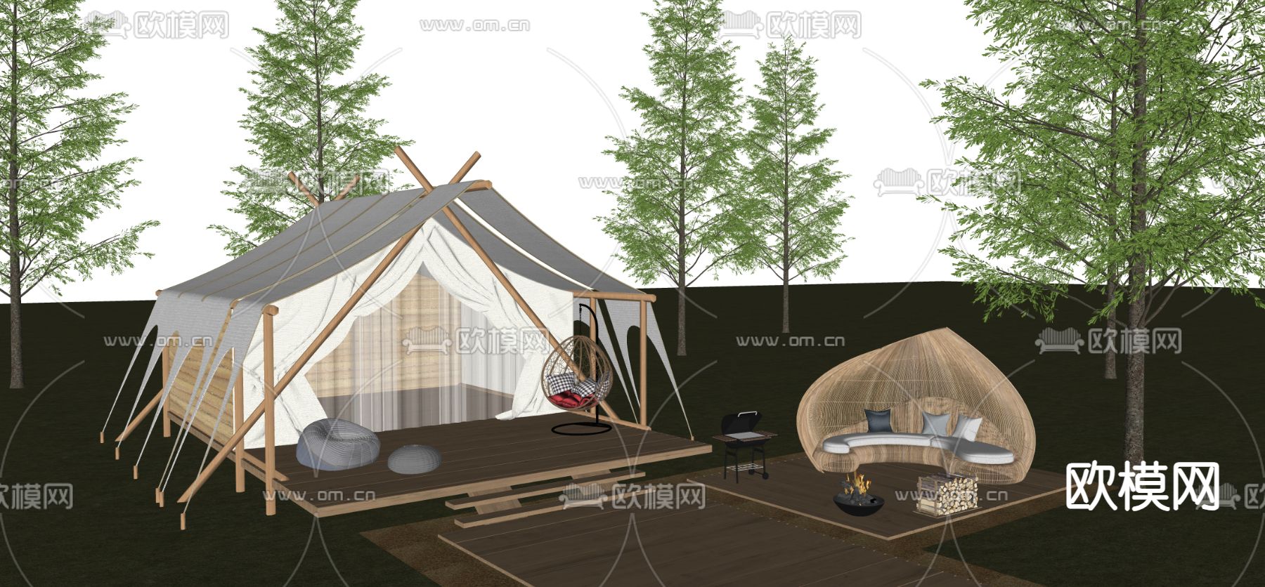 户外帐篷 打卡露营su模型下载（渲染图1）