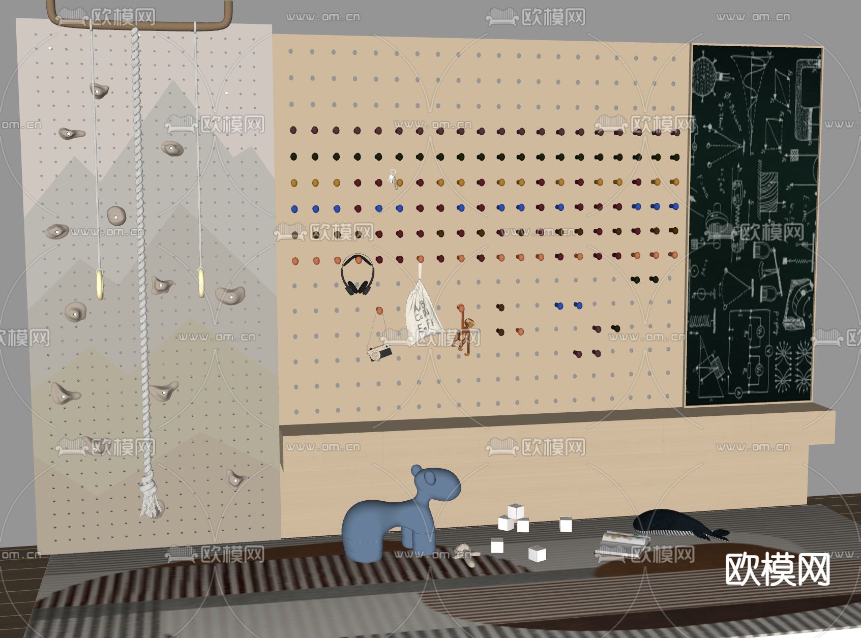 洞洞板挂件 儿童攀 爬抓架su模型下载（渲染图1）