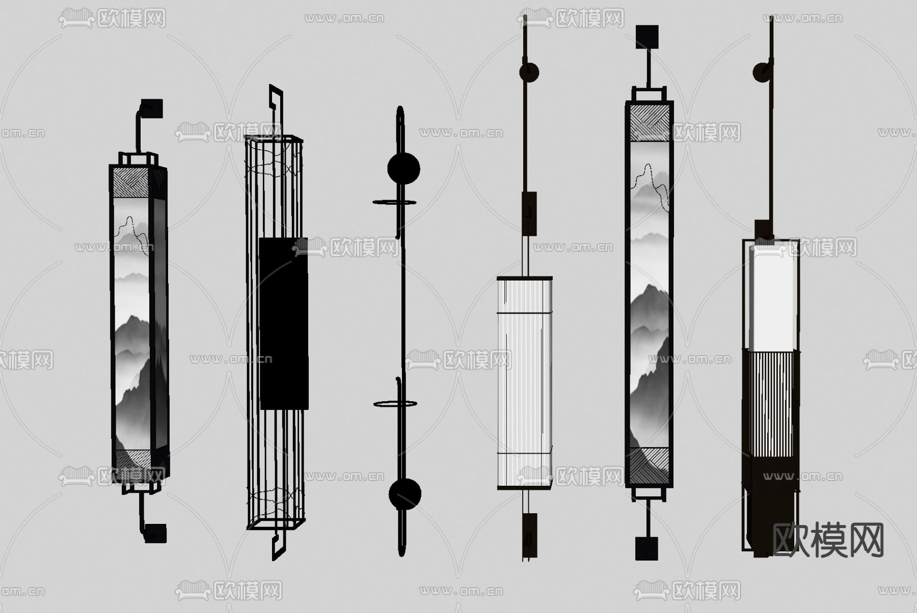 新中式壁灯su模型下载（渲染图1）