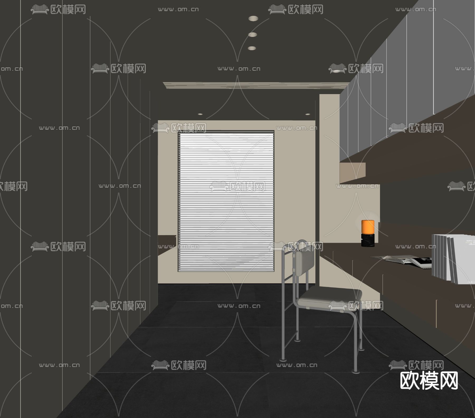 奶油风书房su模型下载（渲染图1）