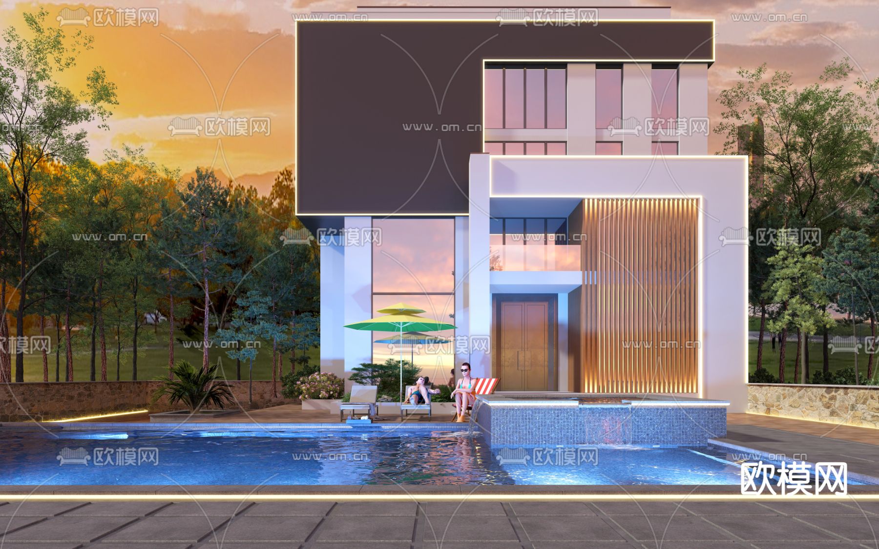 现代独栋别墅3d模型下载