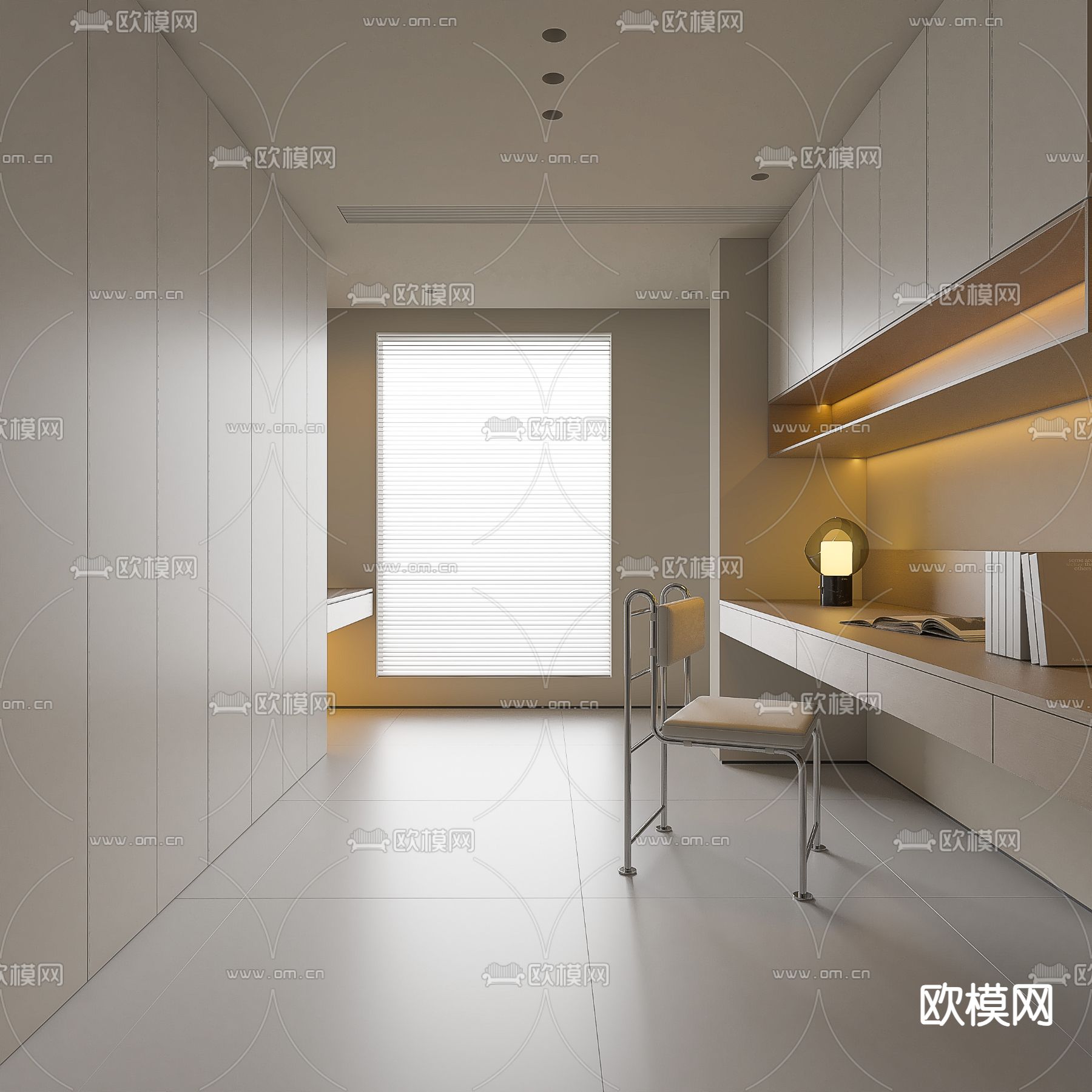 奶油风书房su模型下载（渲染图2）