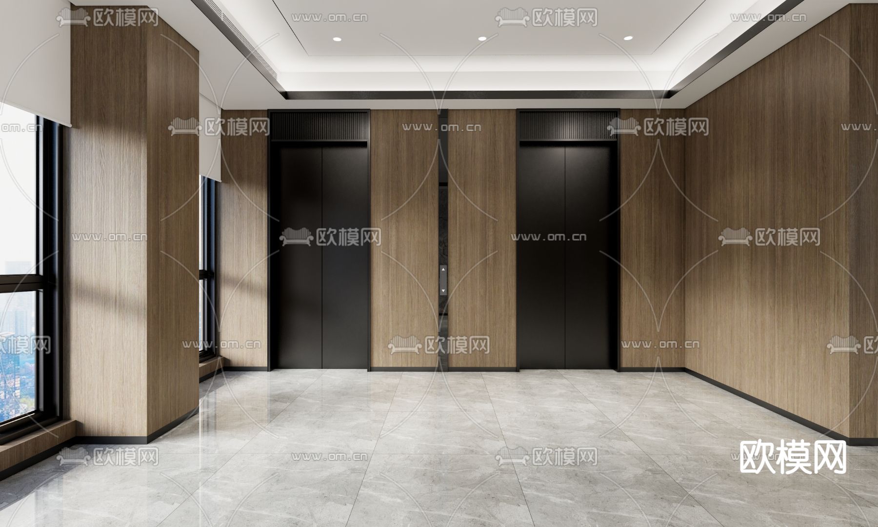 现代电梯厅su模型下载（渲染图2）