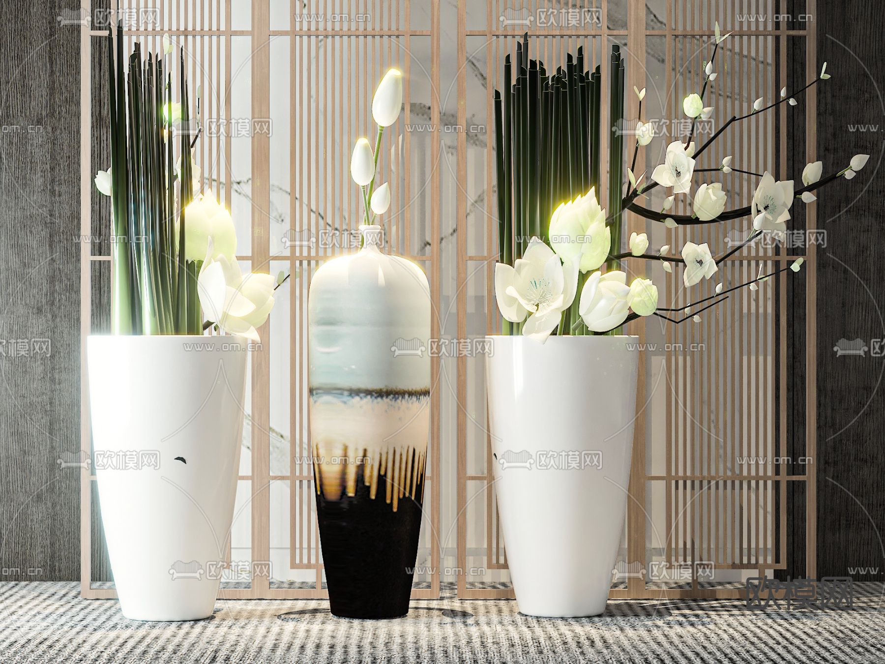 中式陶罐 花瓶 莲花3d模型下载