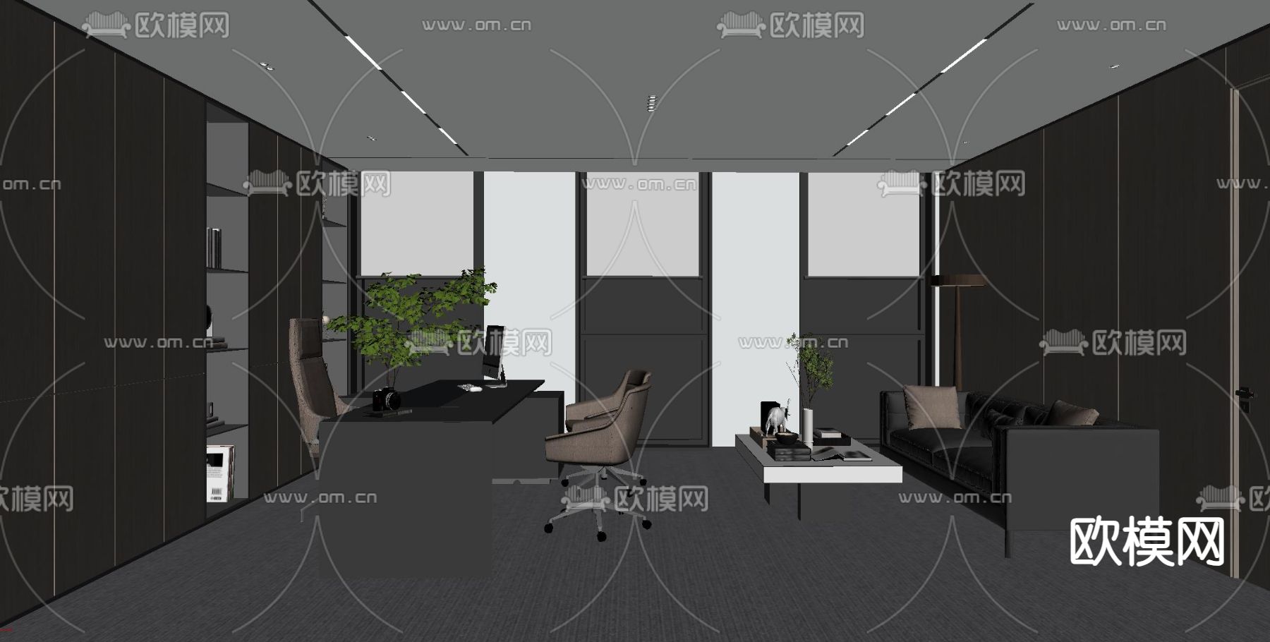 现代经理办公室 总裁办公室su模型下载（渲染图1）