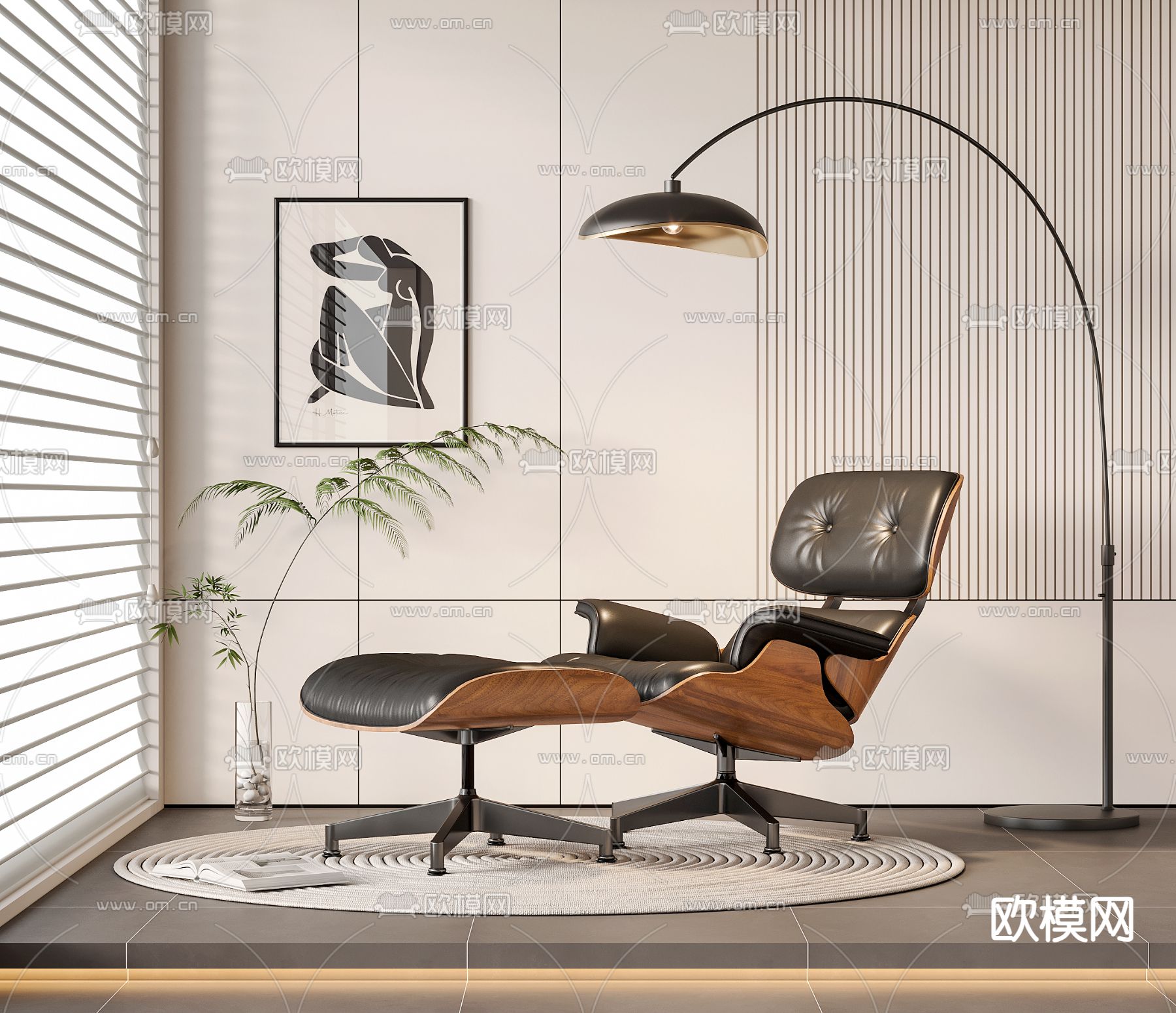 现代休闲椅 躺椅su模型下载（渲染图2）