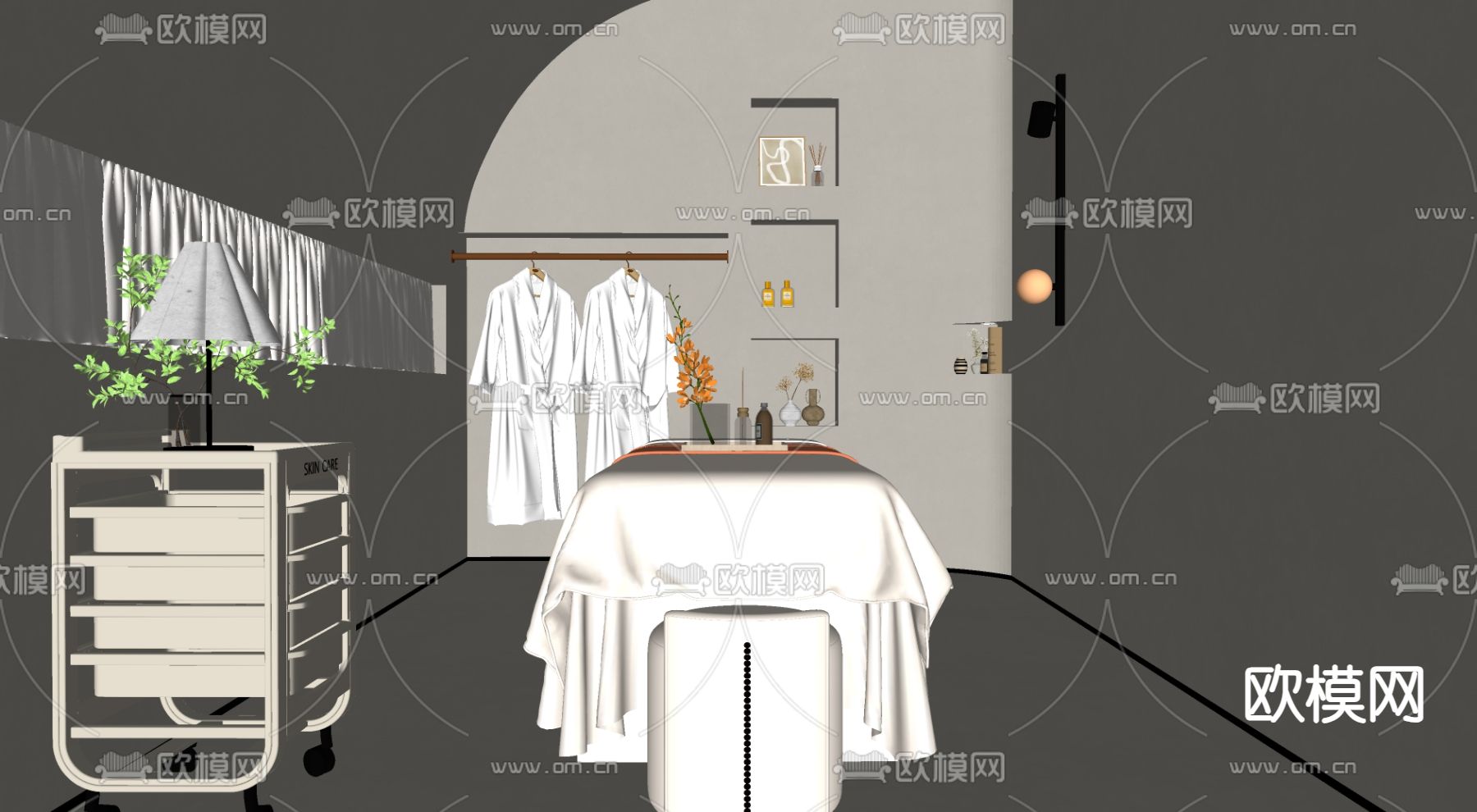 奶油风spa包间 按摩房su模型下载（渲染图1）