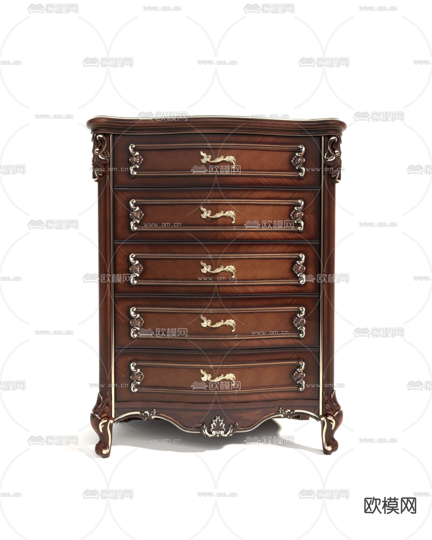 欧式五斗柜3d模型下载（渲染图2）