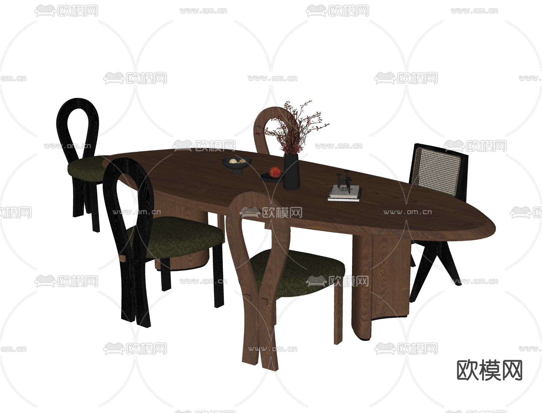 中古风餐桌椅su模型下载（渲染图1）
