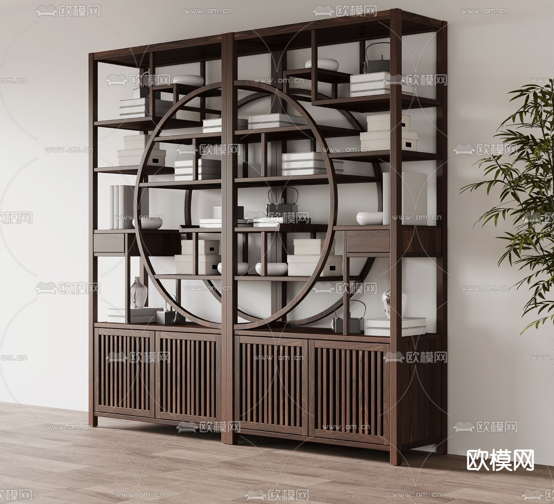 新中式博古架su模型下载（渲染图2）