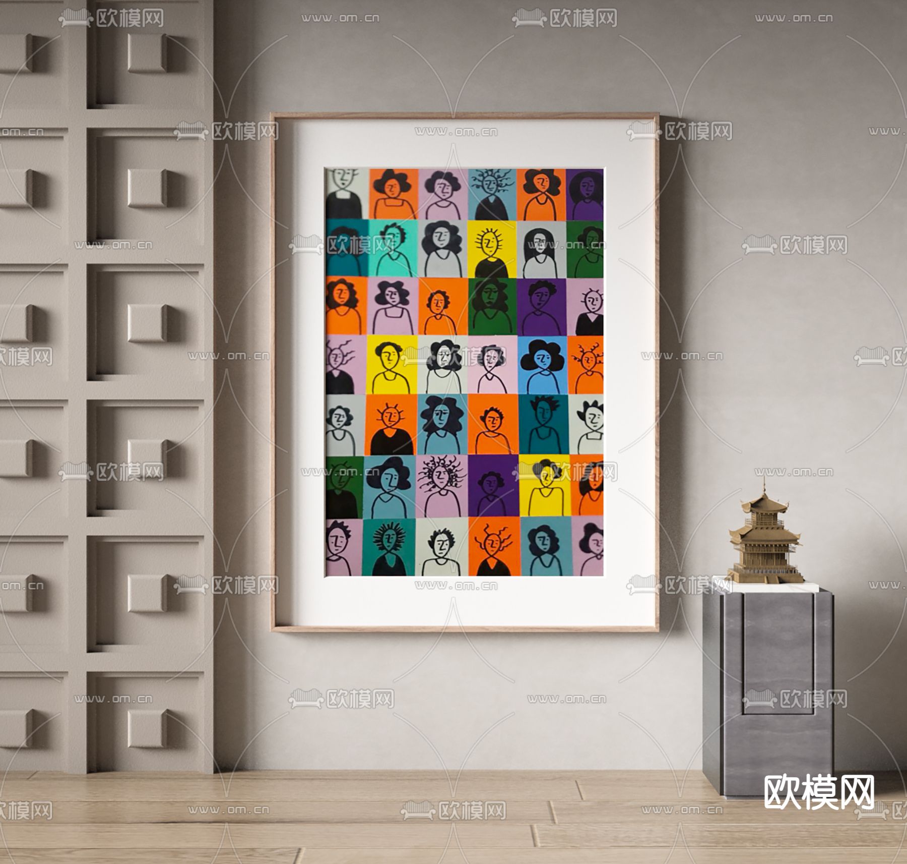 孟菲斯挂画 人像画 装饰画3d模型下载