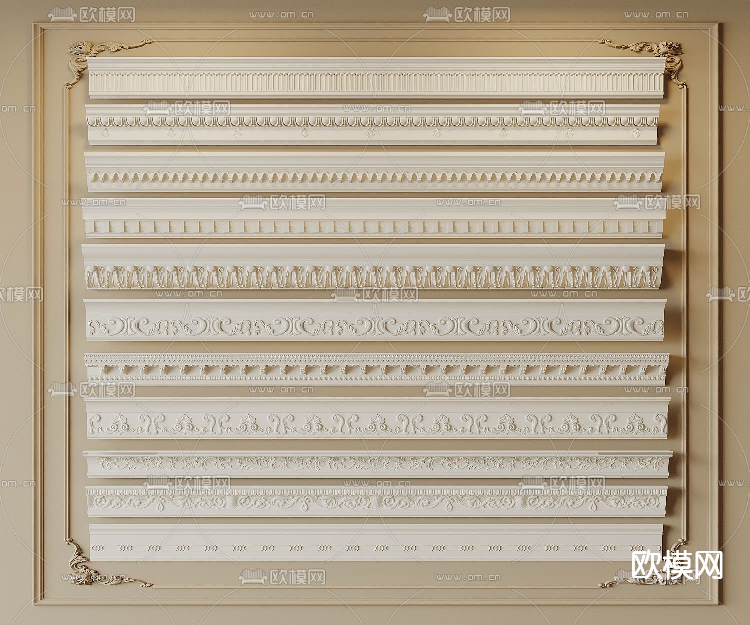 法式石膏线 角线 线条3d模型下载