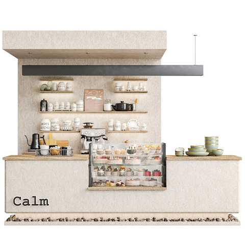  咖啡厅吧台 操作台su模型 