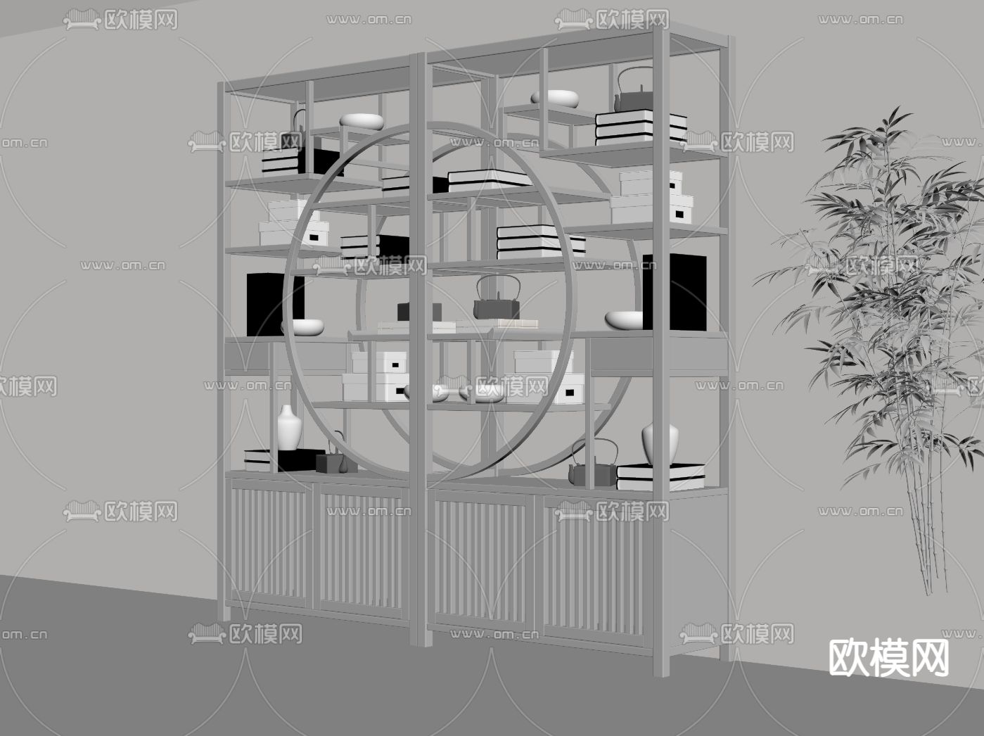新中式博古架su模型下载（渲染图1）