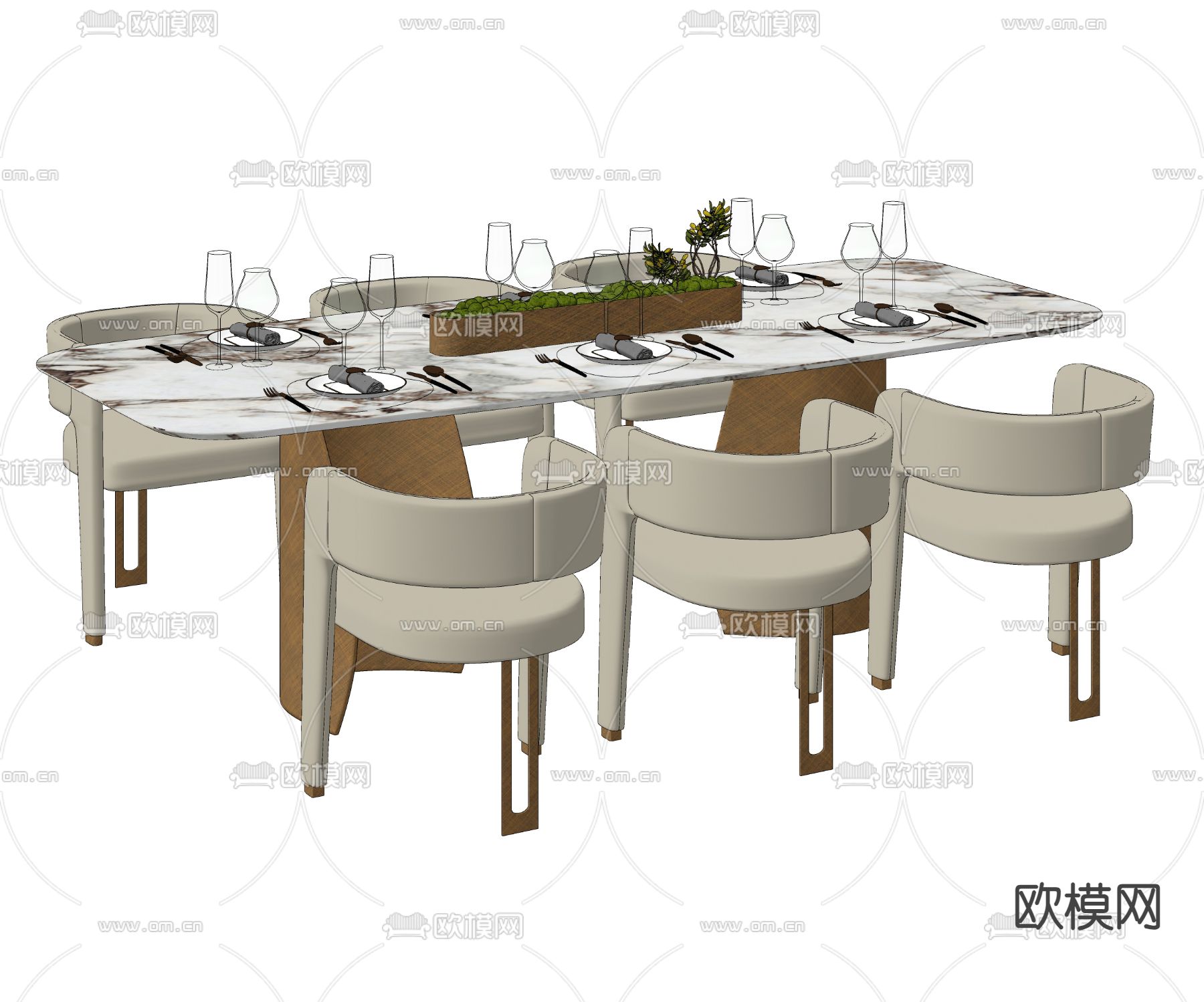 轻奢餐桌椅su模型下载（渲染图1）