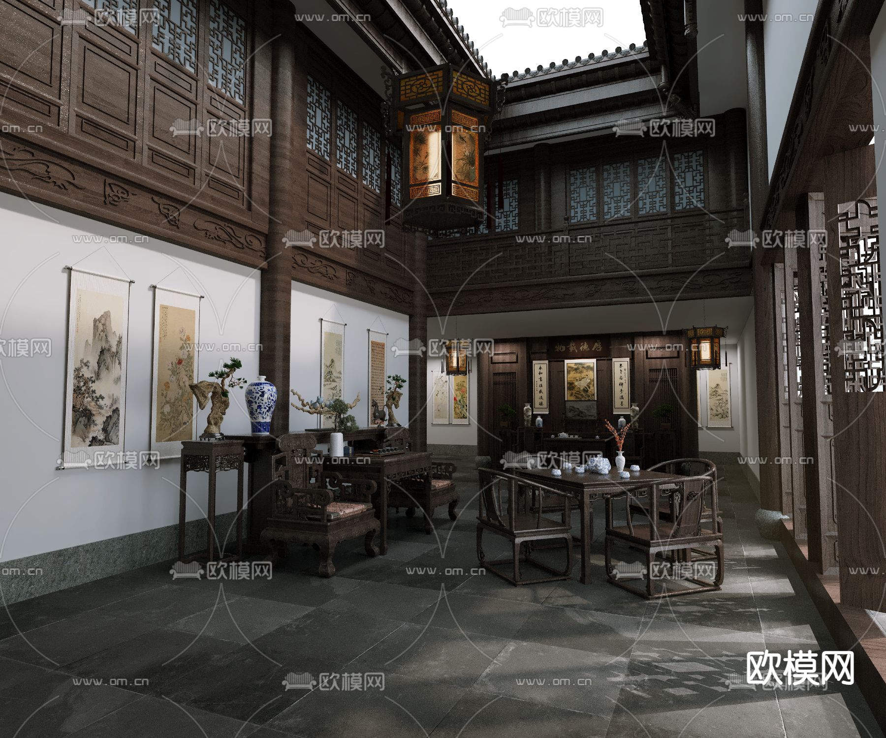 中式传统茶馆3d模型下载