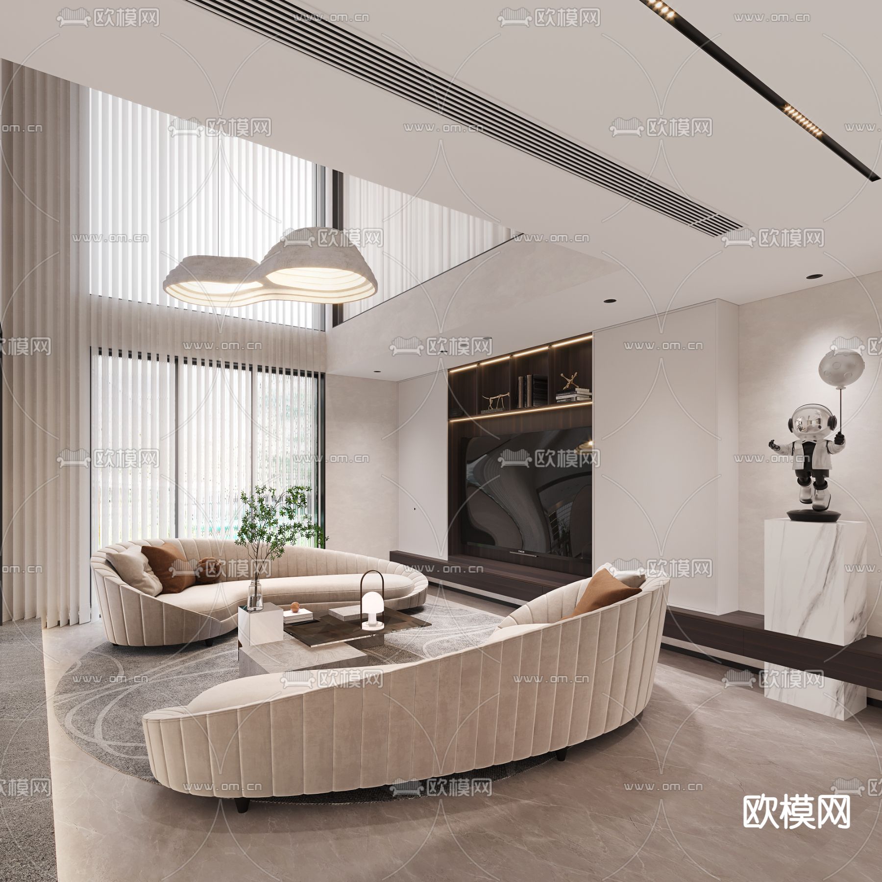 现代别墅客厅 别墅大堂3d模型下载